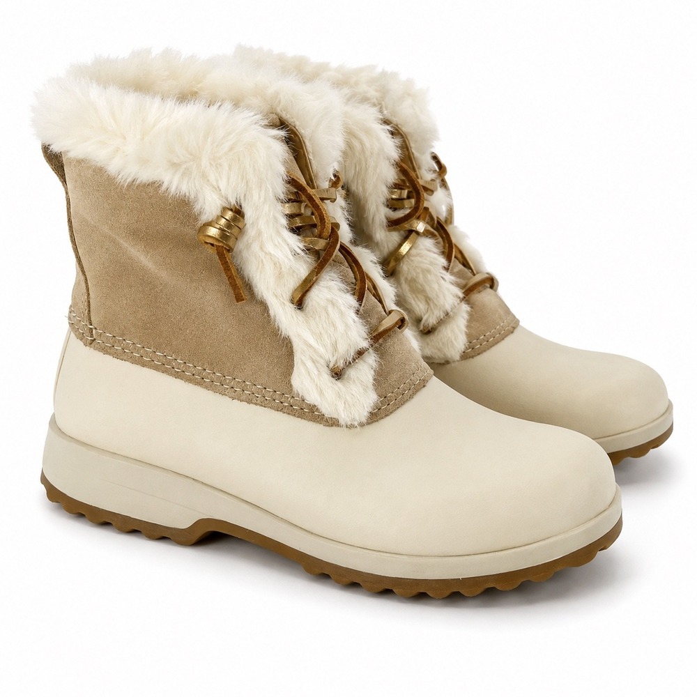 Sperry Saltwater Faux Fur Thinsulate Duck Boots Ivory Tan STS84000 Womens 8.5 M